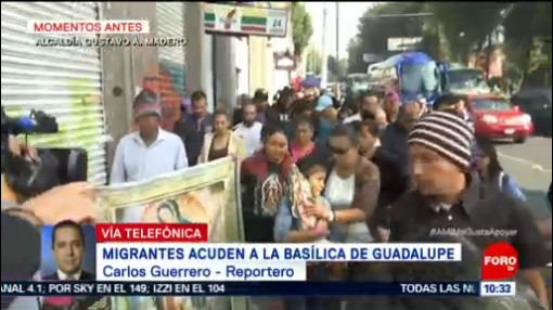 Miembros de la segunda caravana migrante acuden a la Basílica de Guadalupe