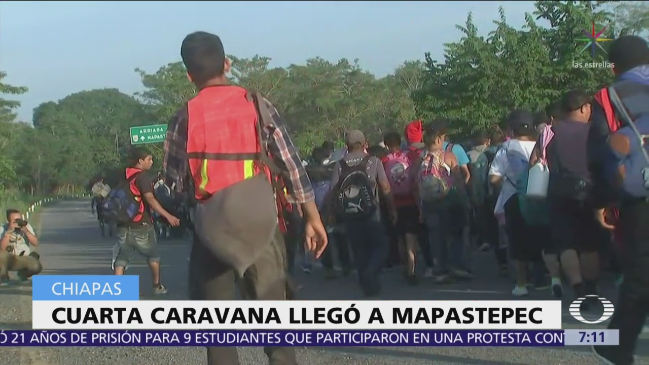 Migrantes de la cuarta caravana llegan a Mapastepec, Chiapas