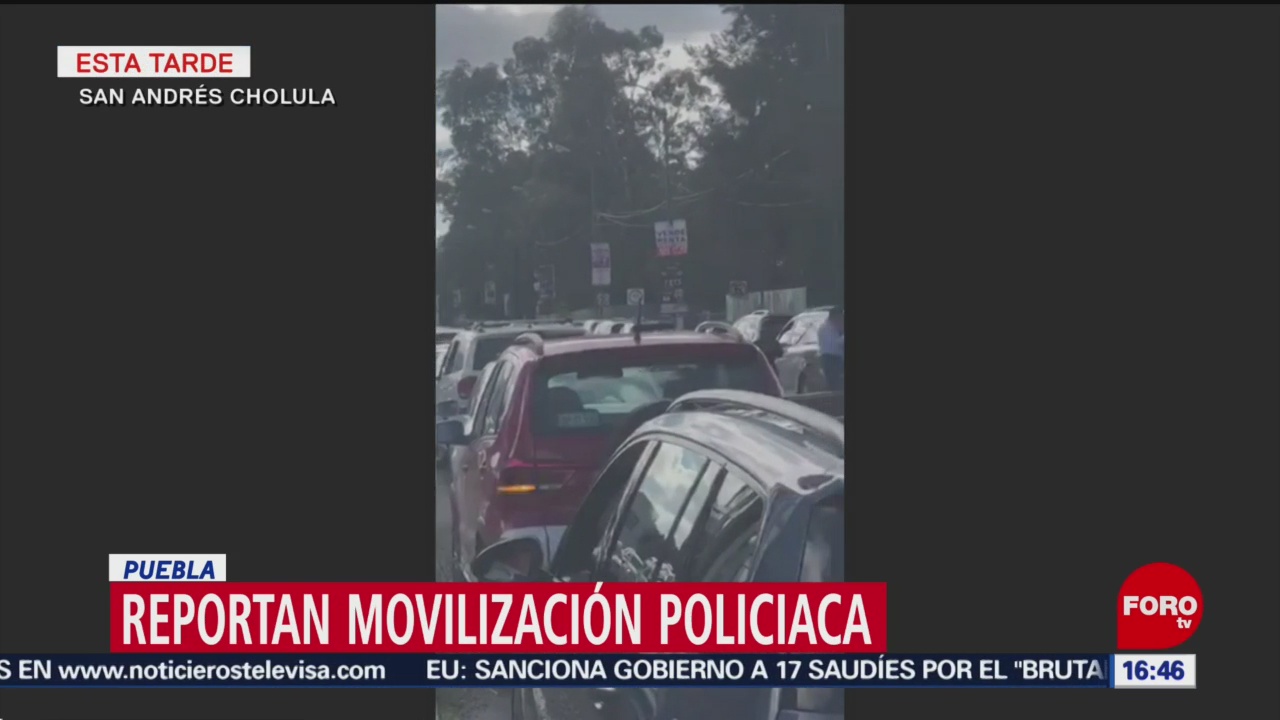 Movilización policiaca en plaza comercial en Cholula, Puebla