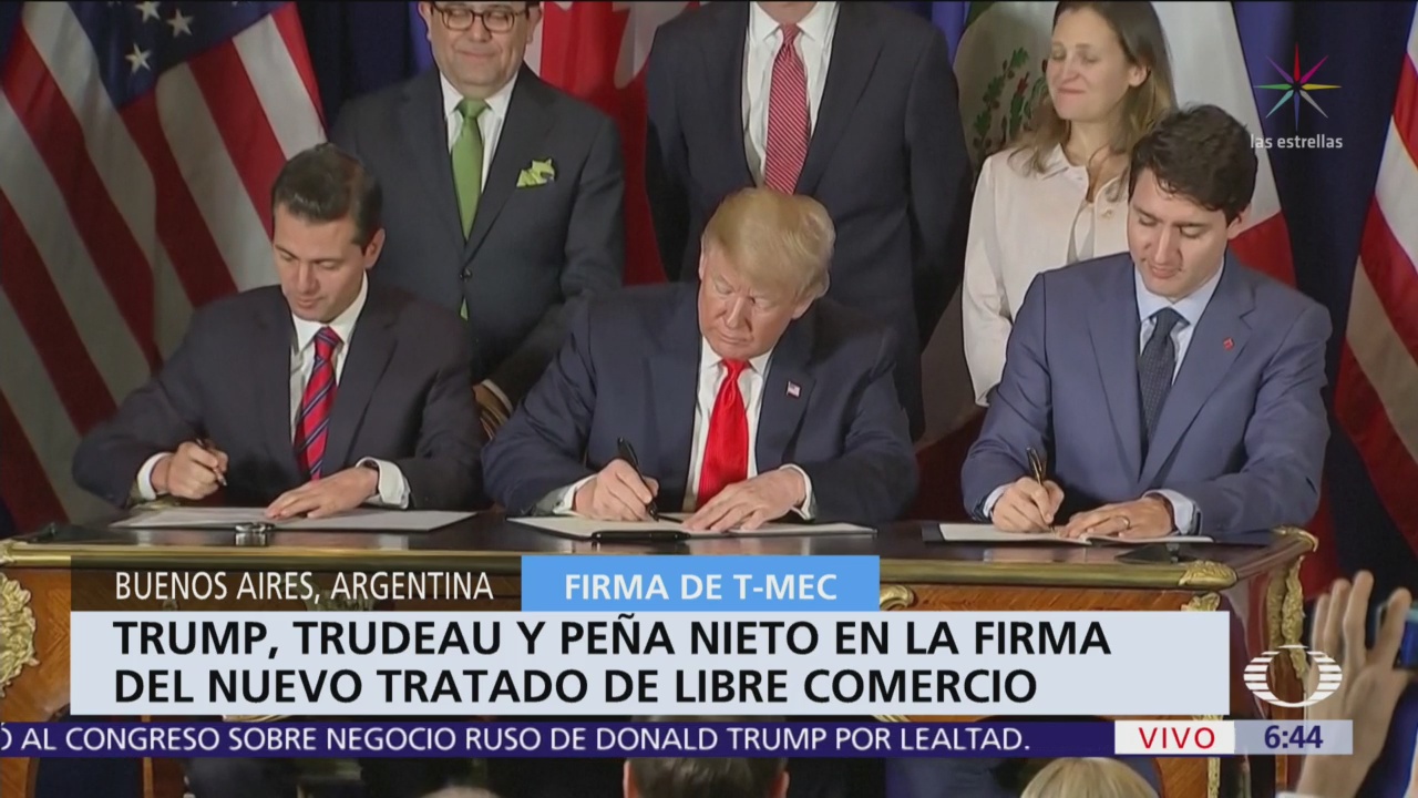 Peña Nieto, Trump y Trudeau firman T-MEC en Buenos Aires