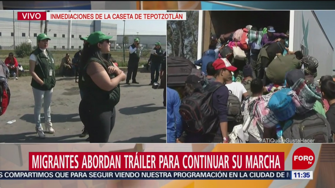 Migrantes abordan tráiler para seguir su camino a Querétaro