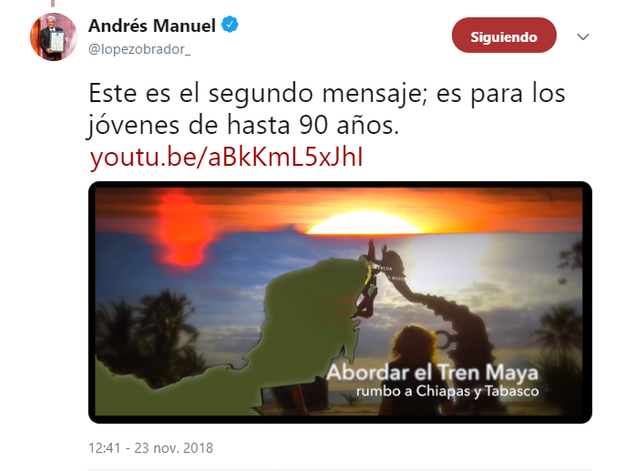 Segundo mensaje de López Obrador sobre el Tren Maya. (@lopezobrador_)
