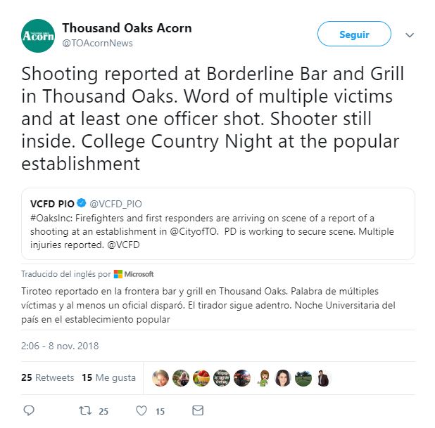 reportan tiroteo en bar de thousand oaks california