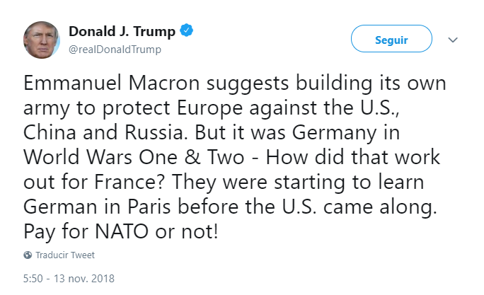 Trump arremete contra Macron en Twitter. (@realDonaldTrump)