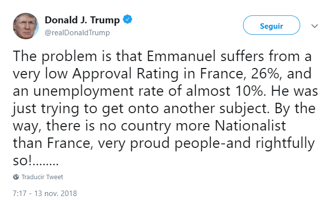 Trump cuestiona la popularidad del presidente francés. (@realDonaldTrump)