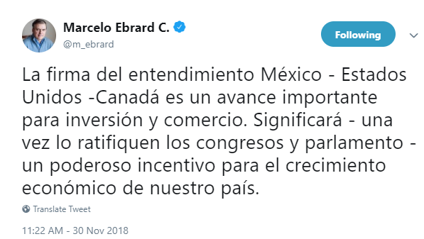 Ebrard confía que T-MEC dé "certidumbre y confianza" en México