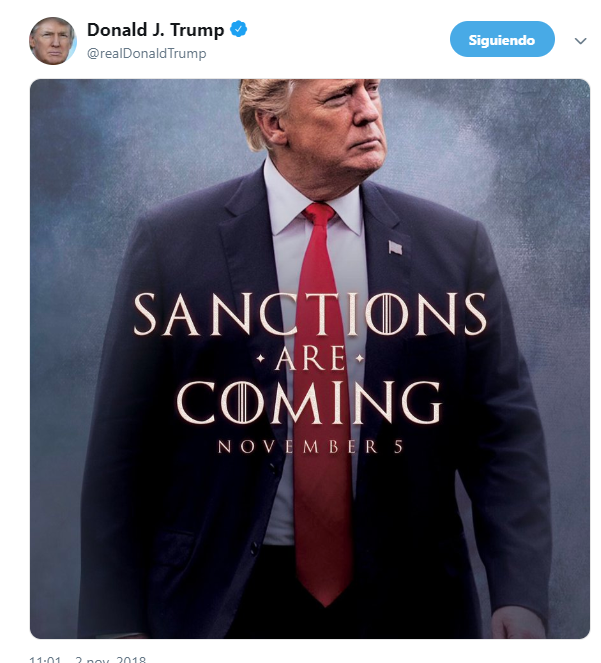 Trump anuncia sanciones a Irán como si fuera estreno de película