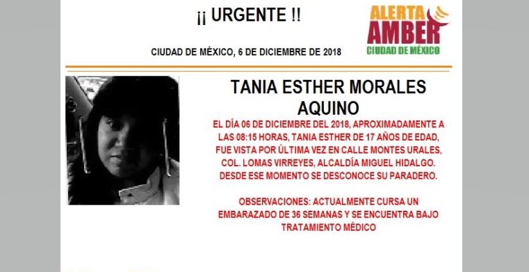Alerta Amber: Ayuda a localizar a Tania Esther Morales Aquino