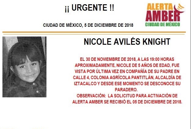 Alerta Ámber: ayuda para localizar Nicole Avilés Knight