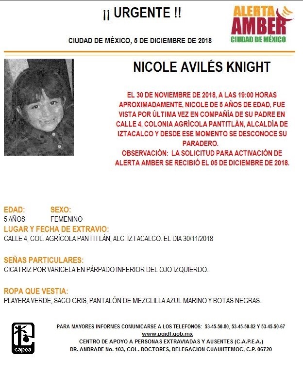 Alerta Ámber: ayuda para localizar a Nicole Avilés Knight