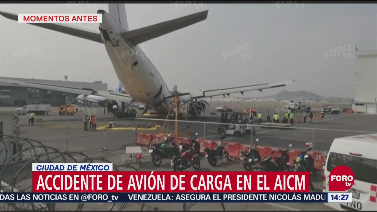 Avión sufre daño tras desplome de tren de aterrizaje en el AICM