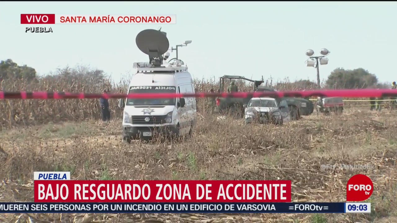 Continúa dispositivo de seguridad en zona de accidente de aeronave en Puebla