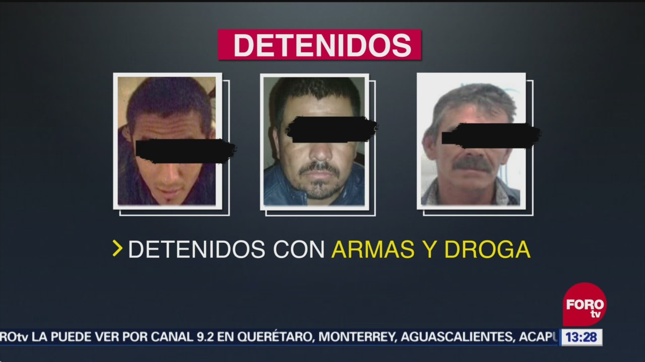 Detienen a 3 con arsenal y drogas en León, Guanajuato