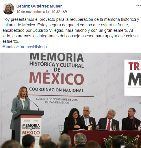 Beatriz Gutiérrez Múller no asumirá el papel de primera dama