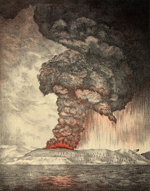 Ilustración de la erupción del Krakatoa en 1883 (WikimediaCommons)