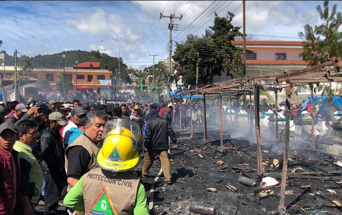 Reportan saldo blanco tras incendio por pirotecnia en San Juan Chamula, Chiapas