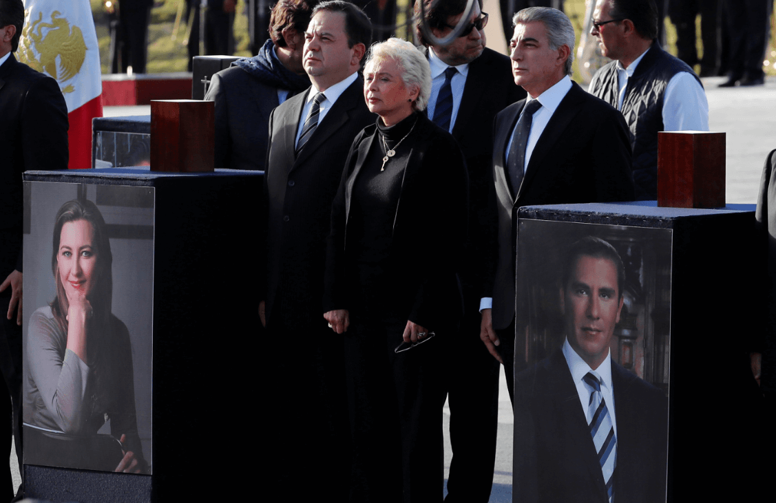 La secretaria de Gobernación, Olga Sánchez Cordero durante funeral de Estado en Puebla. (AP) 