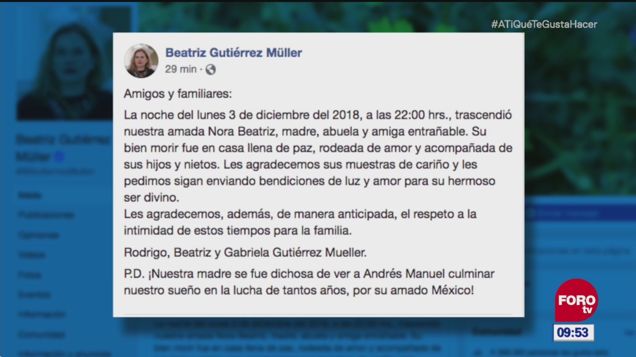 Muere la madre de Beatriz Gutiérrez Müller