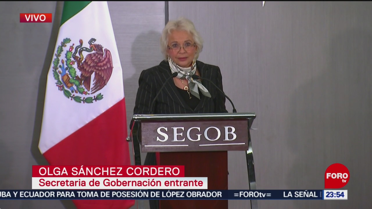 Olga Sánchez Cordero Recibe Segob Gobernación