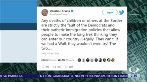 Trump culpa a demócratas por muerte de niños centroamericanos