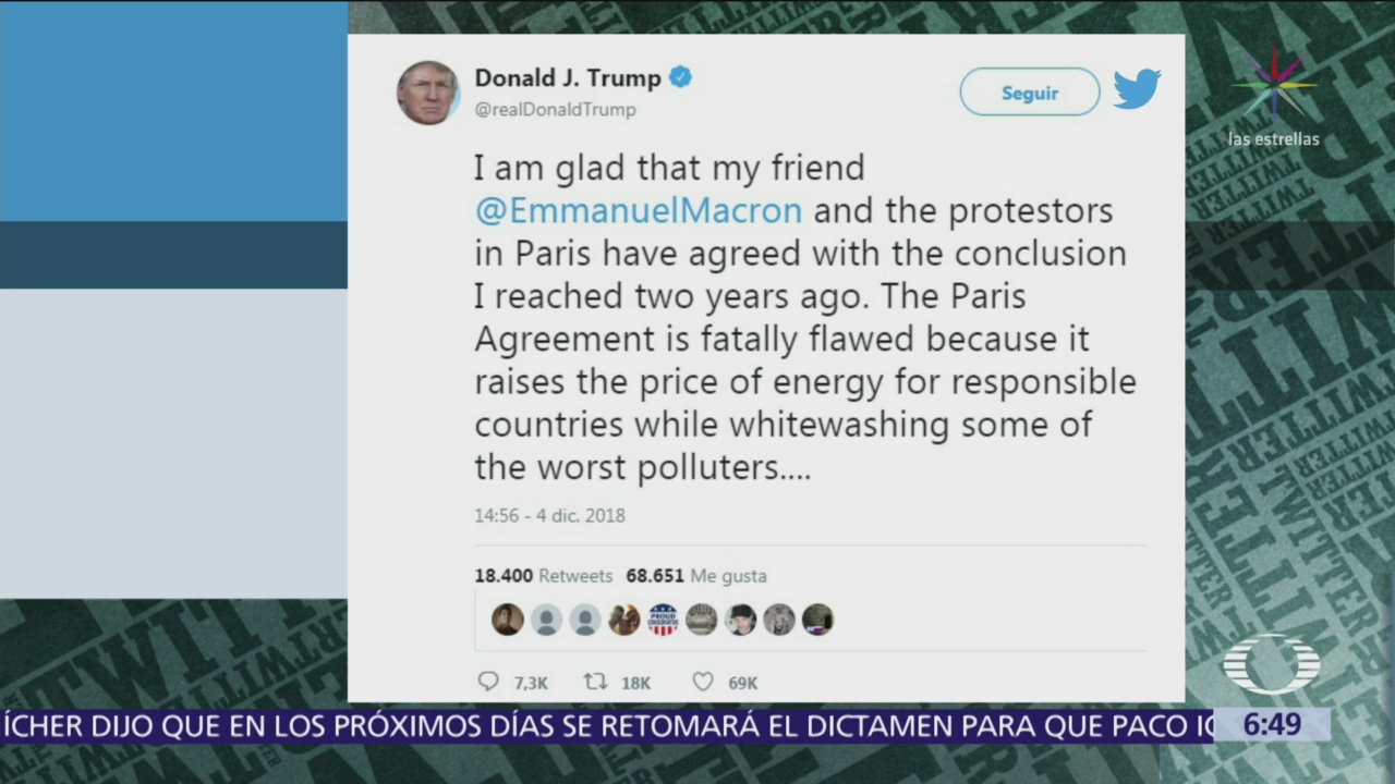 Trump dice a Macron que Acuerdo de París es un error