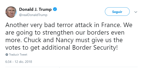 Trump insiste nuevamente en muro fronterizo. (@realDonaldTrump)