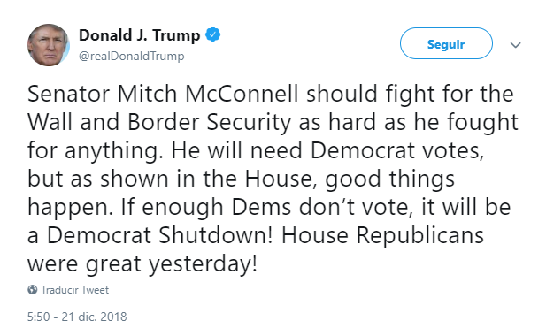 Trump presiona al senador Mitch McConnell. (@realDonaldTrump)