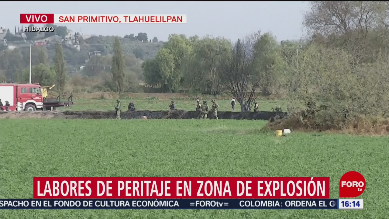 Permanecen labores de peritaje en zona de explosión en Hidalgo