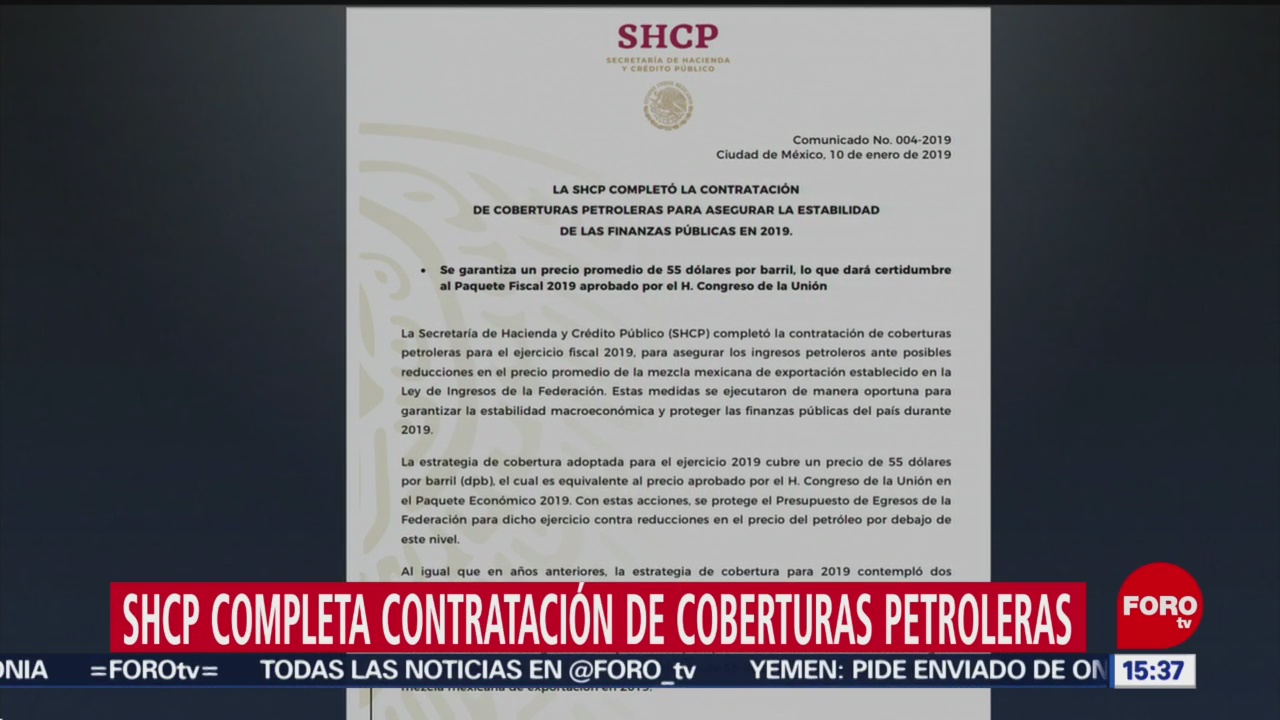 SHCP completa contratación de coberturas petroleras