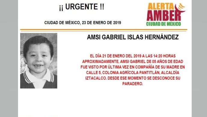 Alerta Amber: Ayuda a localizar a Amsi Gabriel Islas Hernández