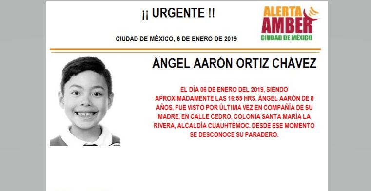 Alerta Amber para localizar a Ángel Aarón
