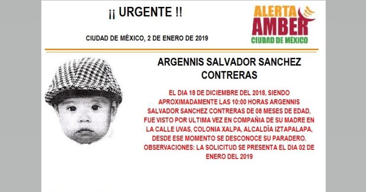 Alerta Amber para localizar a Argennis Salvador Sánchez
