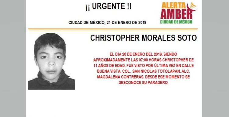 Alerta Amber: Ayuda a localizar a Christopher Morales Soto