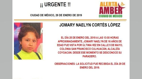 Alerta Amber: Ayuda a localizar a Jomary Naelyn Cortés López