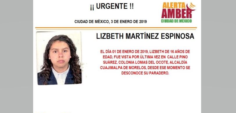 Alerta Amber: Ayuda a localizar a Lizbeth Martínez Espinosa