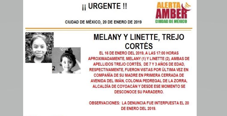 Alerta Amber: Ayuda a localizar a Melany y Linette Trejo Cortés