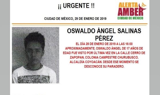 Foto: Alerta Amber para localizar a Oswaldo Ángel 29 enero 2019