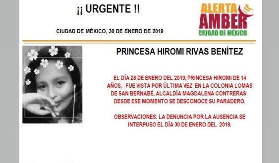 Alerta Amber: Ayuda a localizar a Princesa Hiromi Rivas Benitez