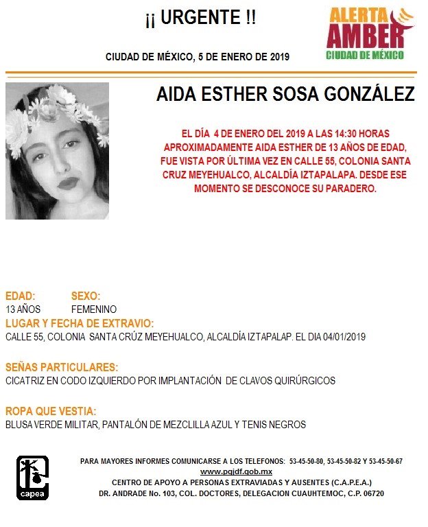 Alerta Amber: Ayuda a localizar a Aida Esther Sosa González