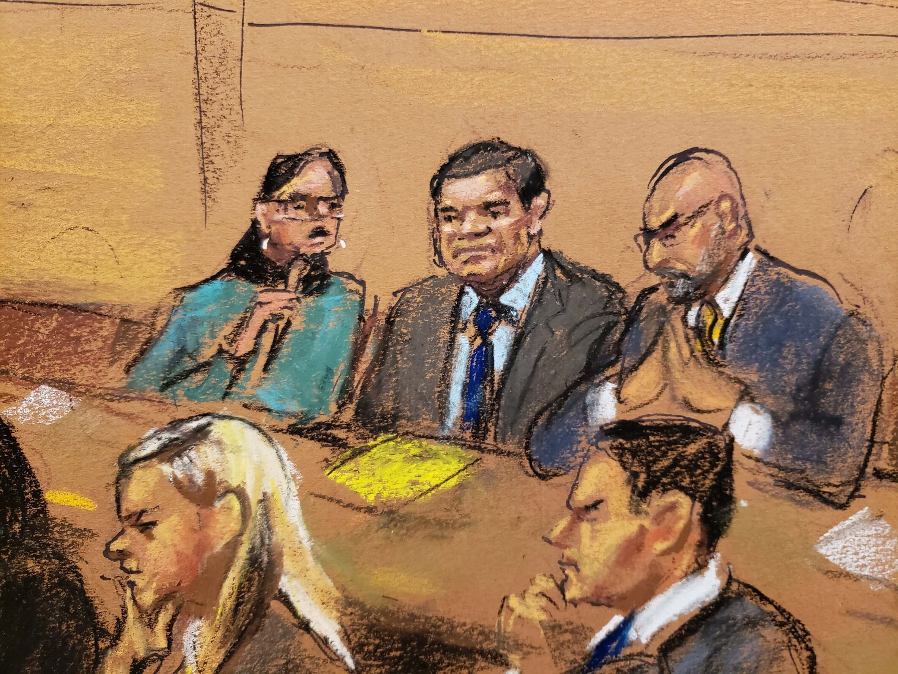 Fot: Boceto del juicio del narcotraficante Joaquín “El Chapo” Guzmán del 30 de enero del 2019
