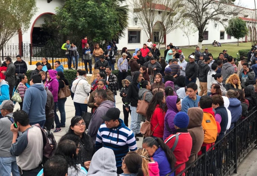 Foto: Trabajadores de maquiladoras que están en huelga en Matamoros, 28 de enero de 2019, (Twitter: @CiudadTV212)