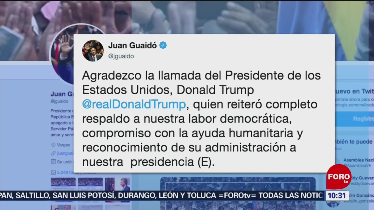 Juan Gaidó agradece apoyo a EU