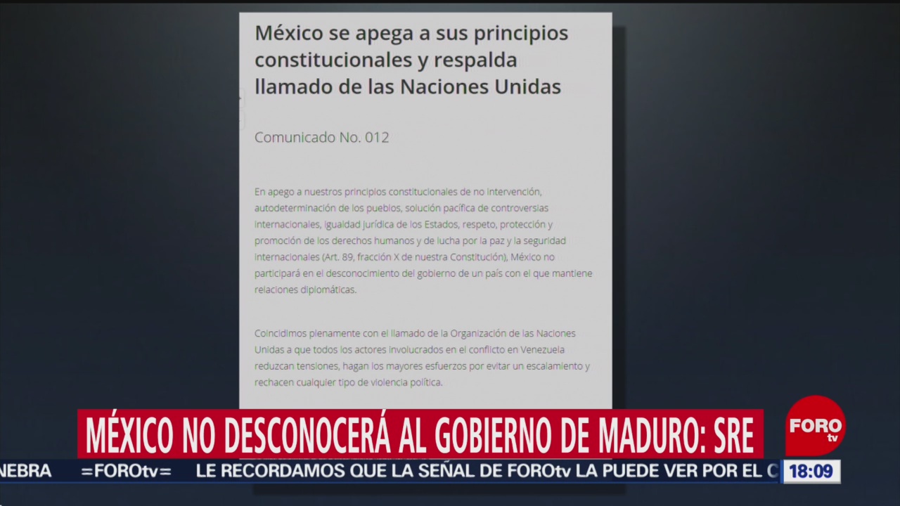 México no participará en desconocimiento del gobierno de Venezuela: SRE