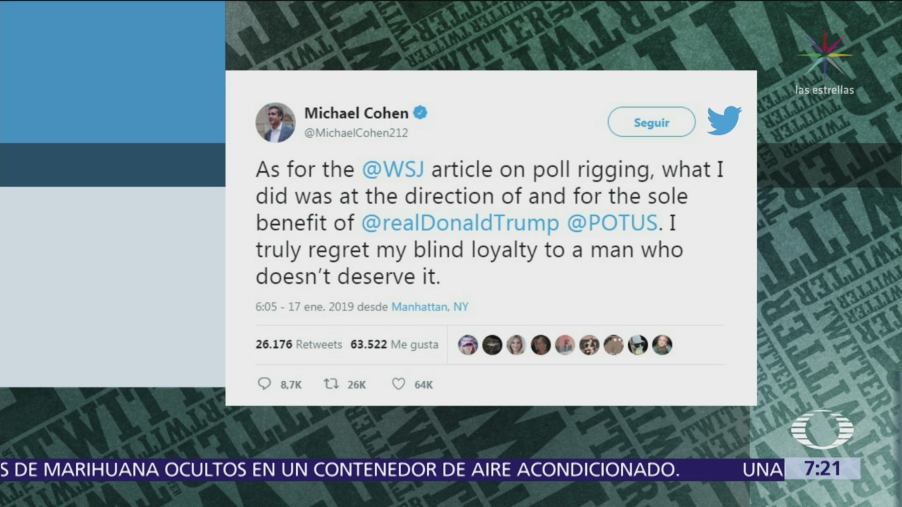 Michael Cohen pagó para manipular encuestas a favor de Trump