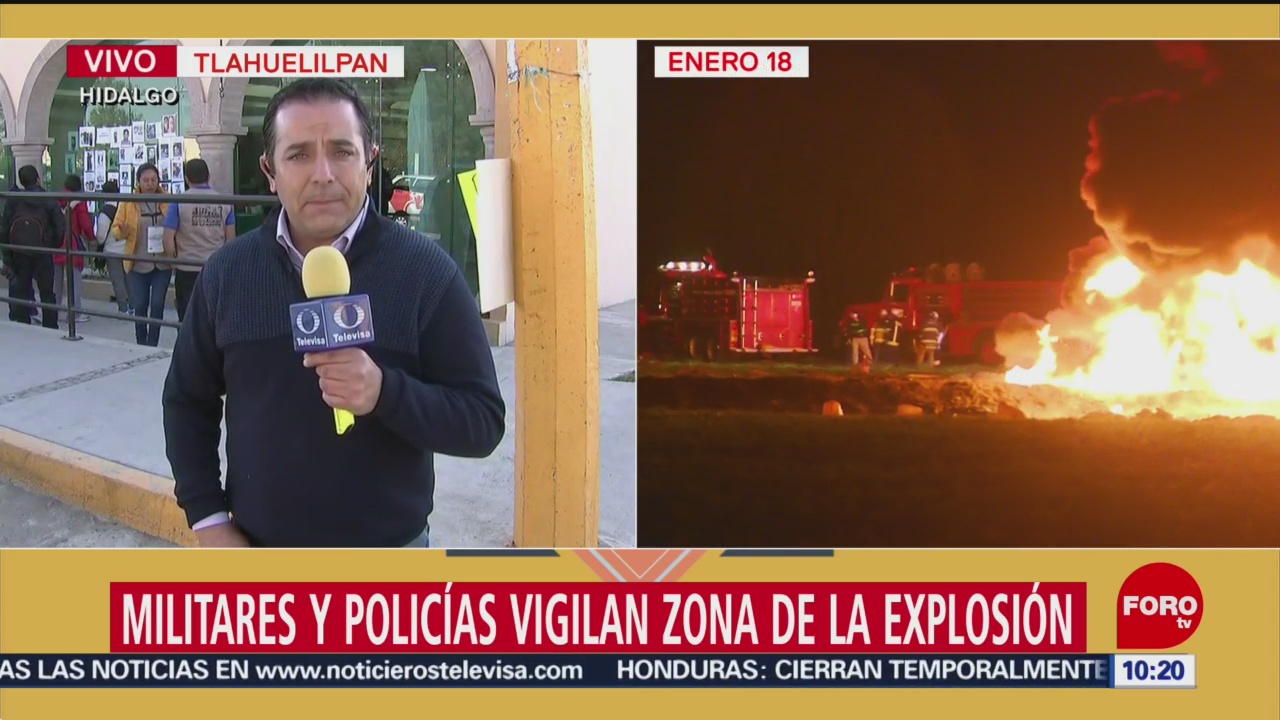 Militares y policías vigilan la zona de la explosión en Tlahuelilpan