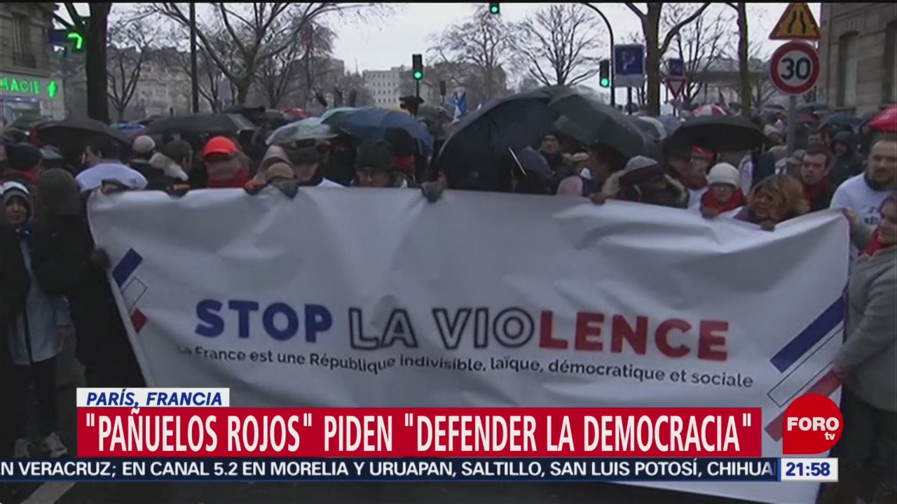 Foto: ‘Pañuelos rojos’ se manifiestan contra violencia en protestas en Francia, 27enero 2019