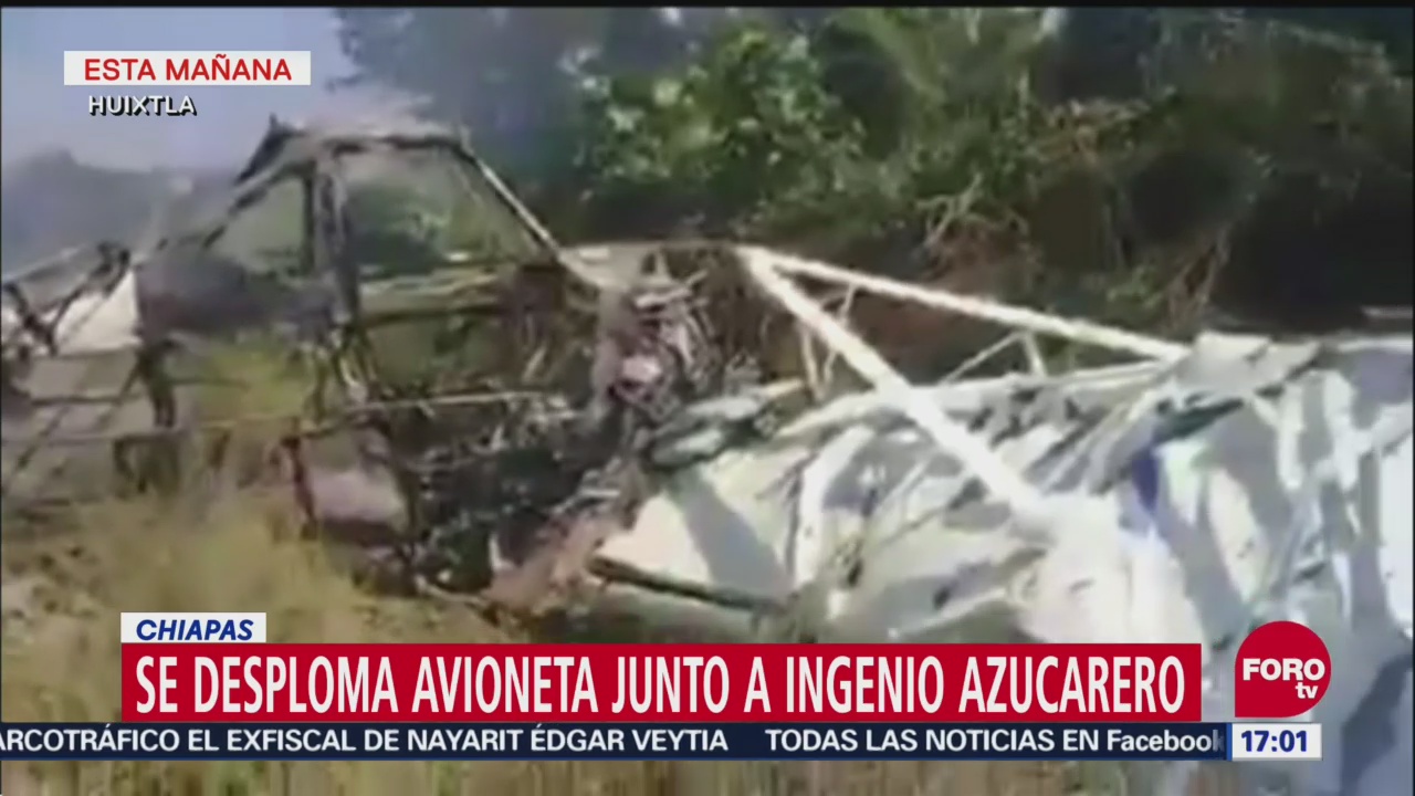 Se desploma avioneta a un costado de ingenio azucarero en Chiapas