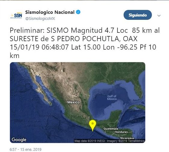 Se registra dos sismos en Oaxaca