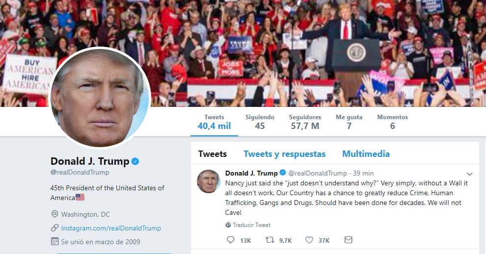 Imagen de los tuits del presidente Donald Trump, 24 enero 2019