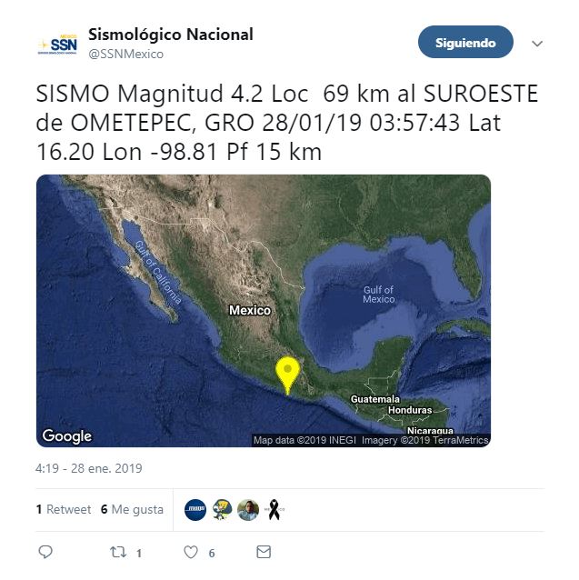 se registra sismo magnitud 4.2 en ometepec guerrero